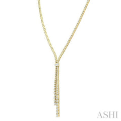 3 Ctw Split Y-Shape Baguette and Round Cut Diamond Lariat Necklace in 14K Yellow Gold