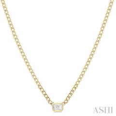 1/5 Ctw Bezel Set Octagon Cut Diamond Curb Link Fashion Necklace in 14K Yellow Gold