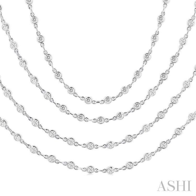 7 Ctw Bezel Set Round Cut Diamond Layered 60-Inch Necklace in 14K White Gold