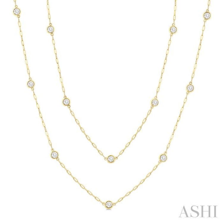 2 Ctw Bezel Set Round Cut Diamond 36-Inch Station Necklace in 14K Yellow Gold