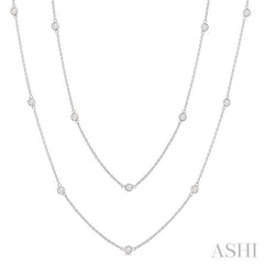 1 Ctw Bezel Set Round Cut Diamond Station Long Necklace in 14K White Gold