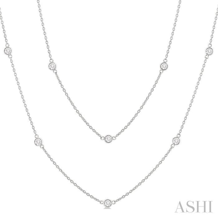1 Ctw Bezel Set Round Cut Diamond Station Long Necklace in 14K White Gold