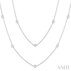 1 Ctw Bezel Set Round Cut Diamond Station Long Necklace in 14K White Gold