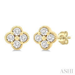 1/5 Ctw Clover Round Cut Diamond Fashion Earrings in 14K Yellow Gold