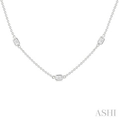 1 1/2 Ctw Emerald Cut Diamond Station Necklace in 14K White Gold