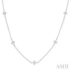 1 1/2 Ctw Princess Cut Diamond Station Necklace in 14K White Gold