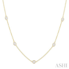 1 1/2 Ctw Bezel Set Oval Cut Diamond Station Necklace in 14K Yellow Gold