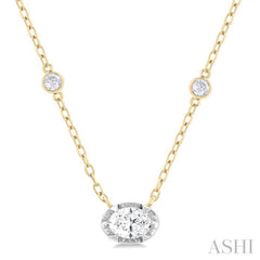 1/4 Ctw Oval and Bezel Set Round Cut Diamond Station Necklace in 14K Yellow and White Gold