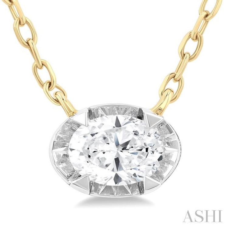 1/4 Ctw Oval and Bezel Set Round Cut Diamond Station Necklace in 14K Yellow and White Gold