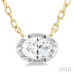 1/4 Ctw Oval and Bezel Set Round Cut Diamond Station Necklace in 14K Yellow and White Gold