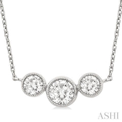 1 Ctw Past, Present & Future 3-Stone Bezel Set Round Cut Diamond Necklace in 14K White Gold