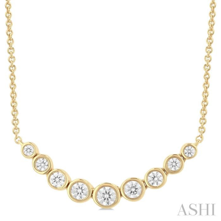 1/2 Ctw Graduated Bezel Set Round Cut Diamond Smile Necklace in 14K Yellow Gold