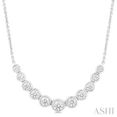 3/4 Ctw Graduated Bezel Set Round Cut Diamond Smile Necklace in 14K White Gold