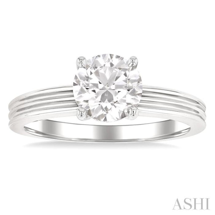 1/20 Ctw Circular Shape Grooved Shank Round Cut Diamond Semi-Mount Engagement Ring in 14K White Gold